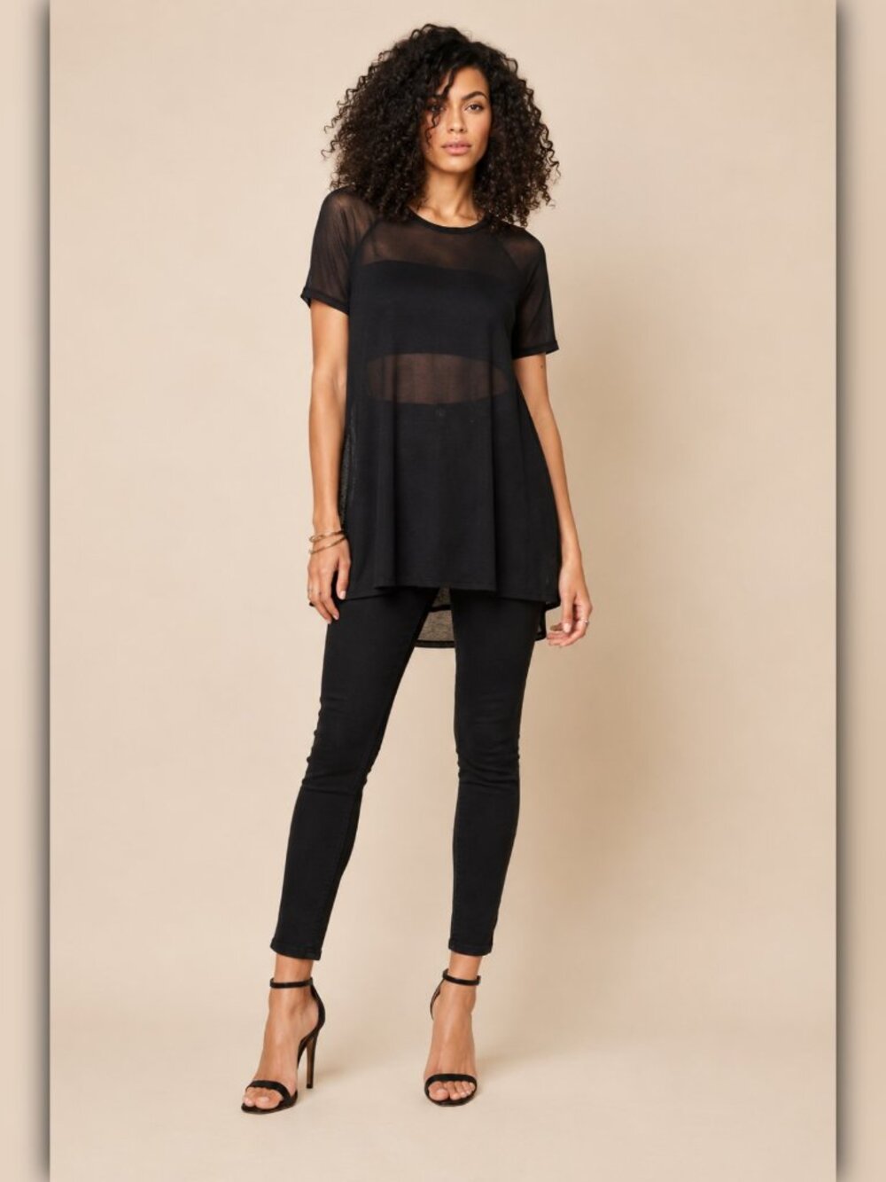 * A660 • Black Semi-Sheer A-Line Tunic Top